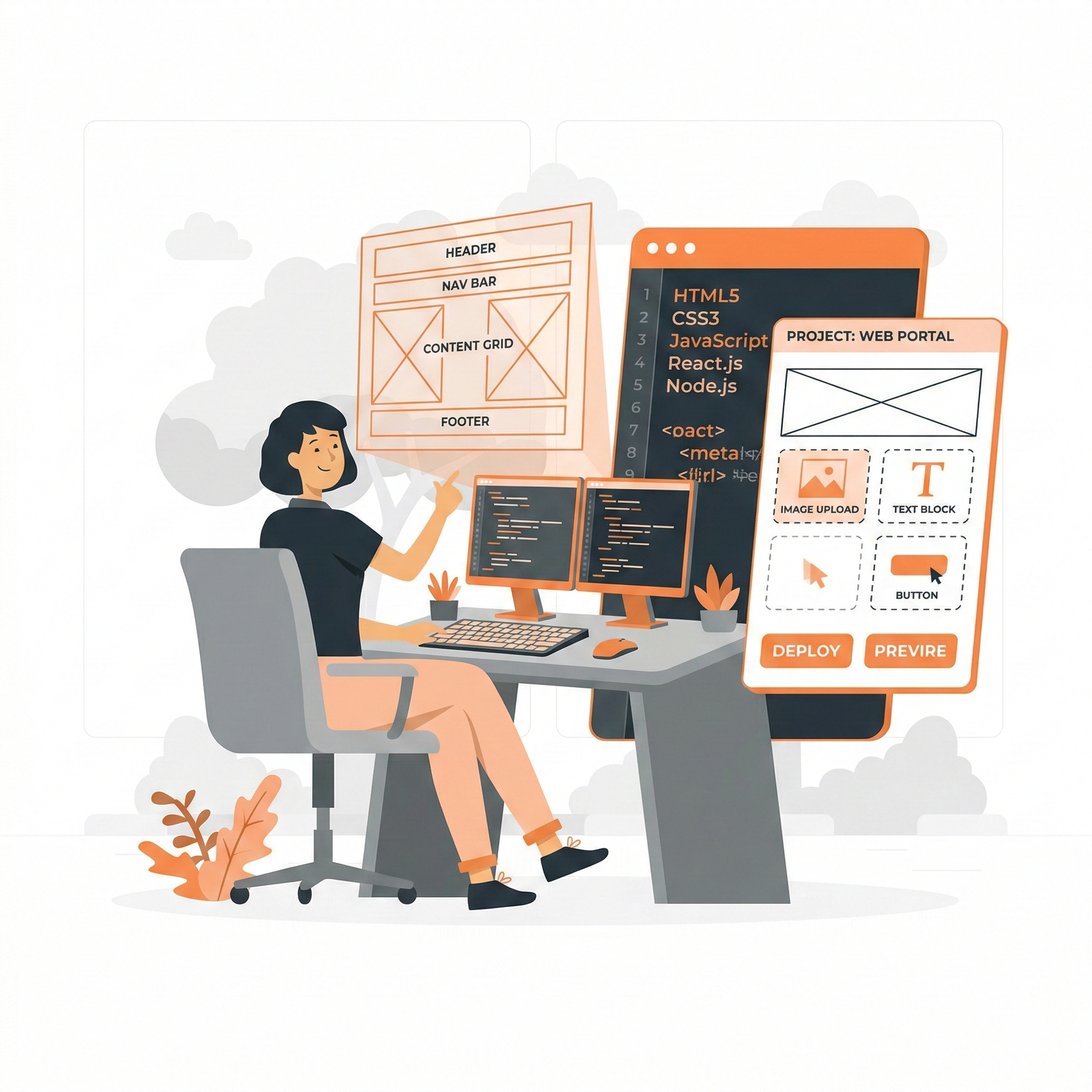 Web design and development workspace illustration